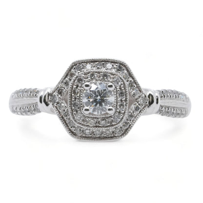 10K White Gold Diamond Center With Double Halo Band