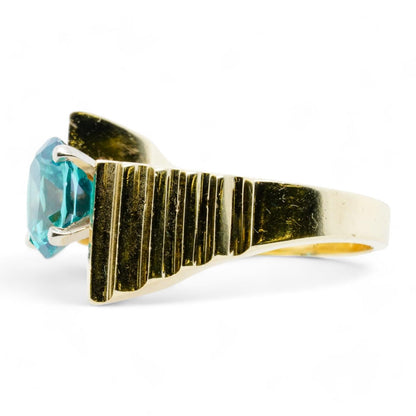 14K Gold Step Bypass With Blue Stone Band