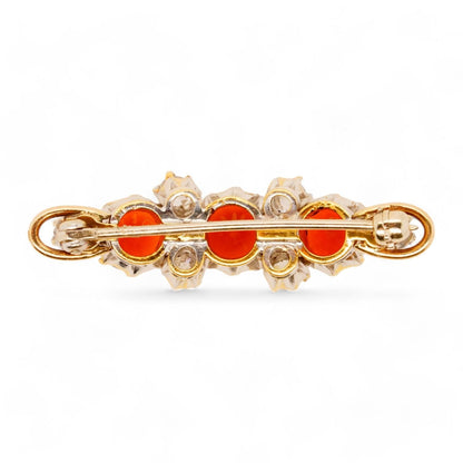 10K Gold Antique Style Orange Stones With Diamonds Pin