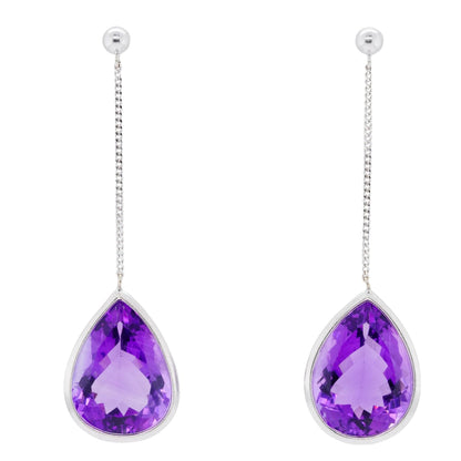 18K White Gold Pear Shaped Amethyst Drop Earrings