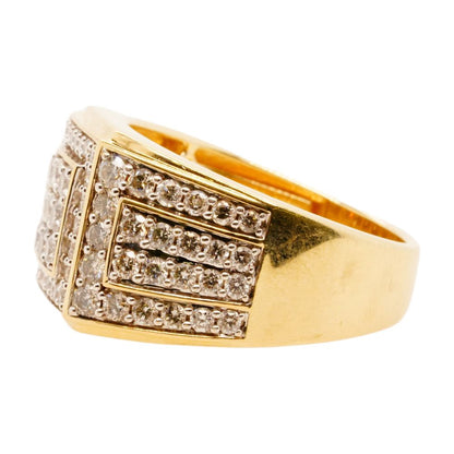 10K Gold Round Diamond Pave Signet Ring