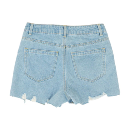 Blue Solid Denim Shorts