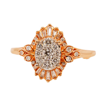 14K Rose Gold Oval Diamond Cluster With Ballerina Diamond Halo Cocktail Ring