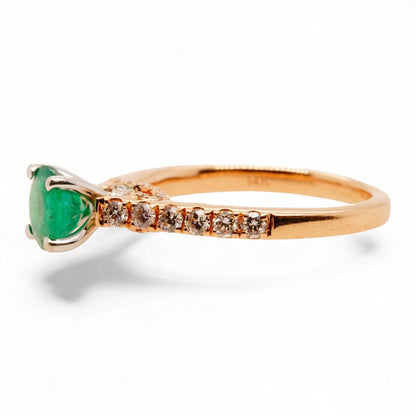 14K Rose Gold Round Emerald Center With Diamond Accents Ring