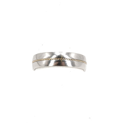 14K White Gold Plain Band With Inlaid Rope Center Band