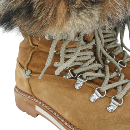 Tan Suede Fur-Trimmed Lace-Up Boots