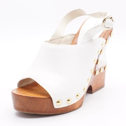 Studded Leather Clog Wedge Sandals in White - Size 5.5