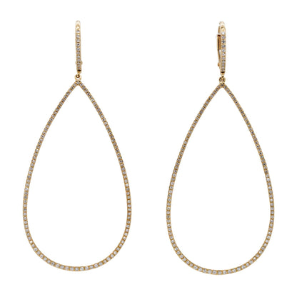 18K Gold Diamond Open Teardrop Dangle Earrings