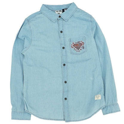 Blue Solid Long Sleeve Button Down