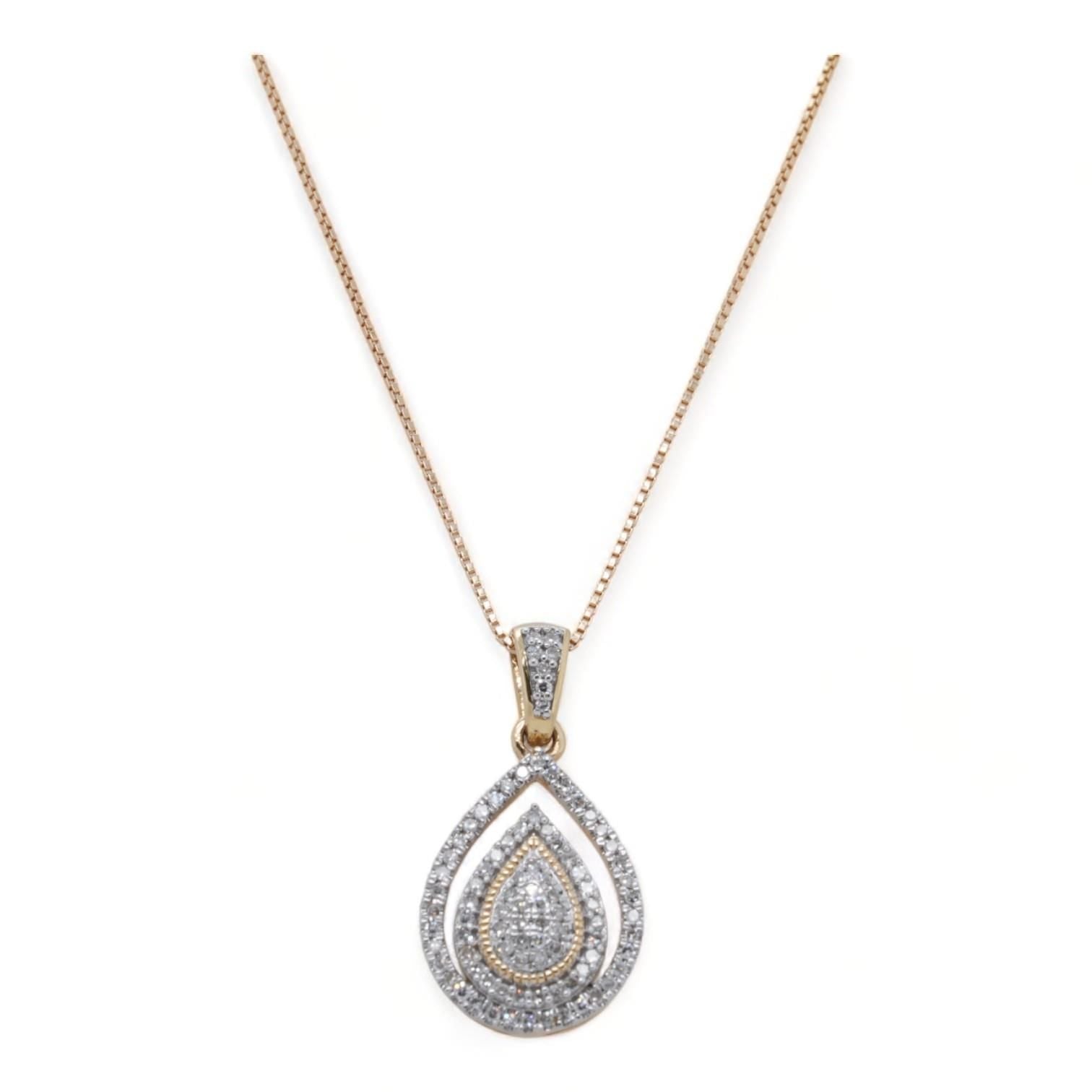 14k Gold Teardrop Halo Diamond Cluster Pendant Necklace Unclaimed Baggage