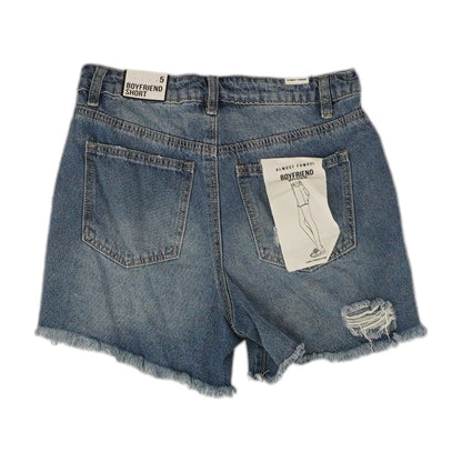 Blue Solid Denim Shorts