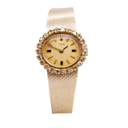 Women's Oval Dial With Diamond Bezel White Gold Watch