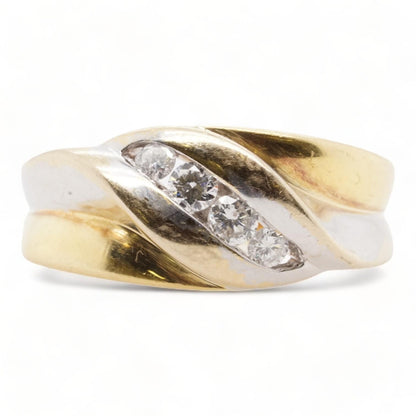 18K Two Tone Gold Twist Four Diamond Band