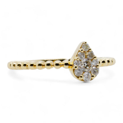 10K Gold Pear Diamond Cluster With Beaded Shank Cocktail Ring