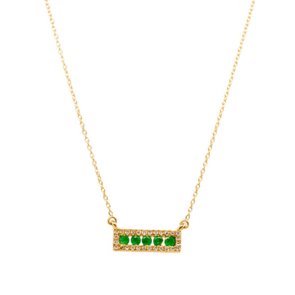 14K Gold Emerald Line With Diamond Border Pendant Necklace