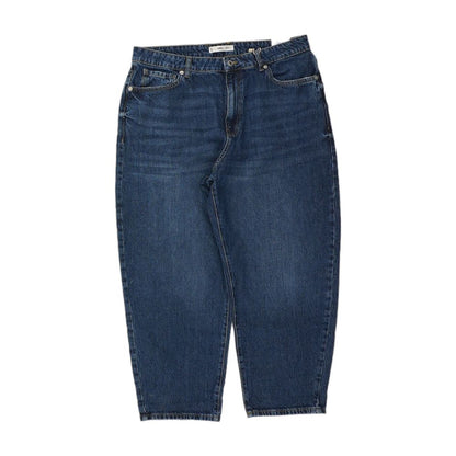 Blue Solid Mid Rise Relaxed Jeans