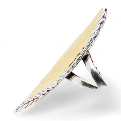 Sterling Silver And 18K Gold Hammered Leaf Ring