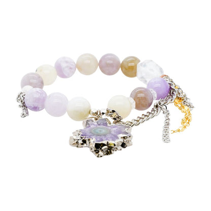 Gemstone Bead Stretch Bracelet With Amethyst Pendant