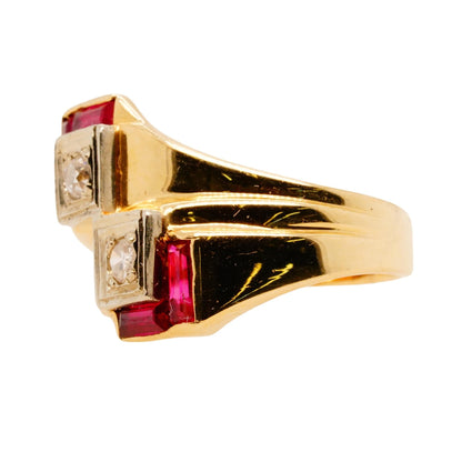 14K Gold Round Diamond And Ruby Baguette Band