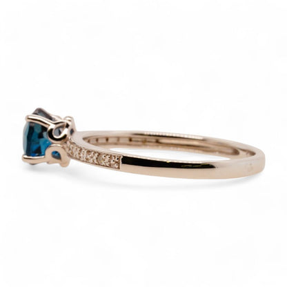 10K White Gold London Blue Topaz With Diamond Shank Ring