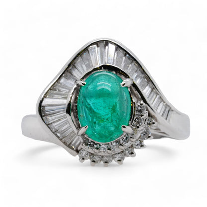 Platinum Emerald With Abstract Diamonds Cocktail Ring