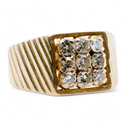 14K Gold Square Diamond Cluster Signet Ring