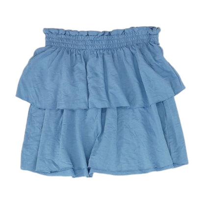 Blue Solid Mini Skirt