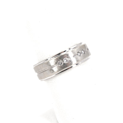 10K White Gold Edged Band With Round Bezel Set Diamonds