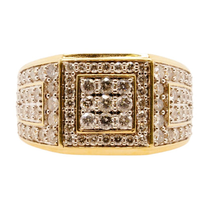 10K Gold Round Diamond Pave Signet Ring