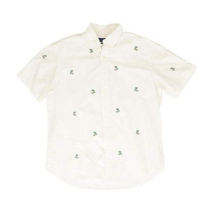 White Tropical Short Sleeve Button Down