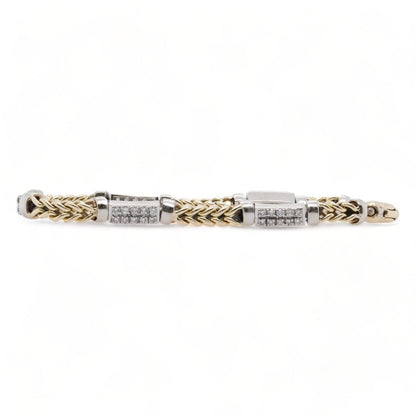 14K Two Tone Gold Diamond Bar Chain Link Bracelet