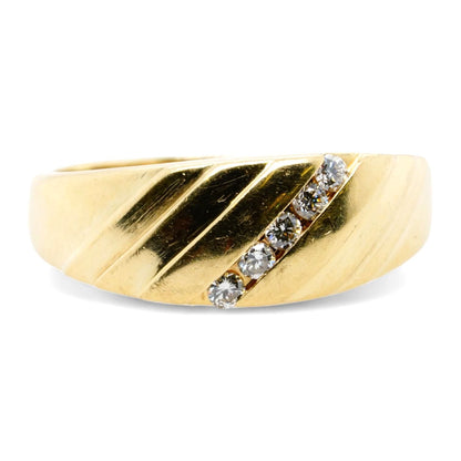 14K Gold Diagonal Diamond Row Band