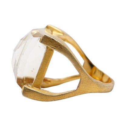 22K Gold Plated Brass Plaza Quartz Cocktail Ring