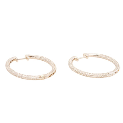 18K White Gold Inside Out Pave Diamond Hoop Earrings