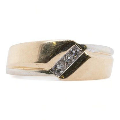 14K Gold Diagonal Three Square Cut Diamond Band