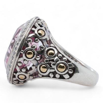 Sterling Silver Jaisalmer Dot Large Pink Stone And 18K Gold Accents Ring