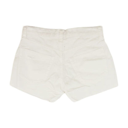 White Solid Denim Shorts