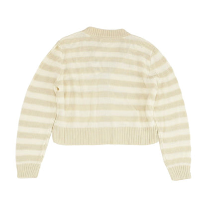 Beige Striped Cardigan Sweater