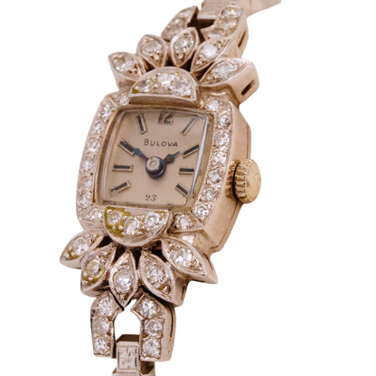 Women's Diamond Pave Art Deco Manual Wind White Gold Watch