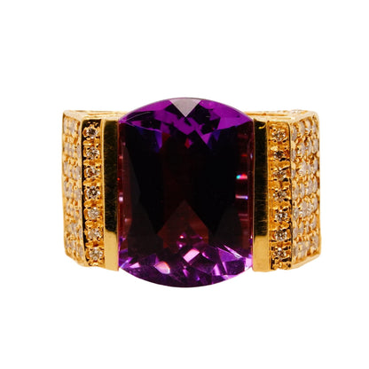 14K Gold Amethyst And Diamond Cocktail Ring