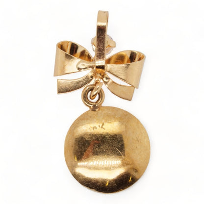 18K Gold Bow Pendant With Faux Pearl And CZ