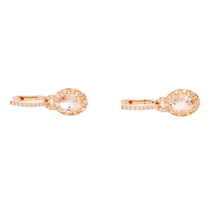 14K Rose Gold Oval Morganite Wth Diamond Halo Dangle Earrings