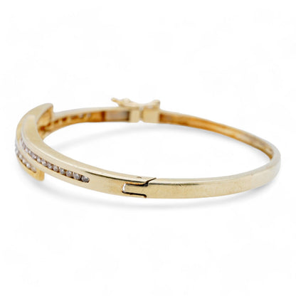 14K Gold Bypass Style Hinged Round Diamond Bangle Bracelet