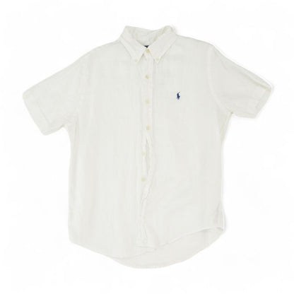 White Solid Short Sleeve Button Down