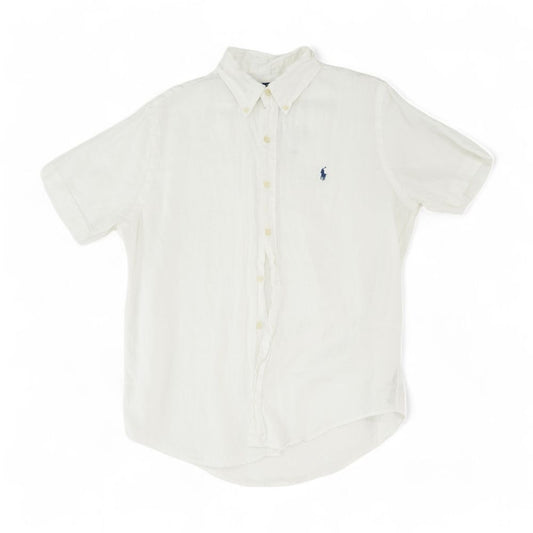 White Solid Short Sleeve Button Down