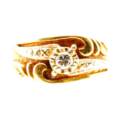 14K Gold Retro Design Diamond Band