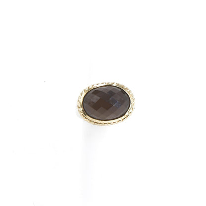 Sterling Silver Retired Signature Oval Faceted Smokey Topaz Ring With 18K Bezel