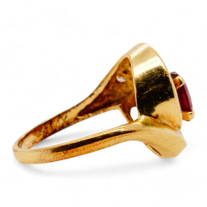 14K Gold Oval Maroon Stone With Diamond Accents Bypass Band