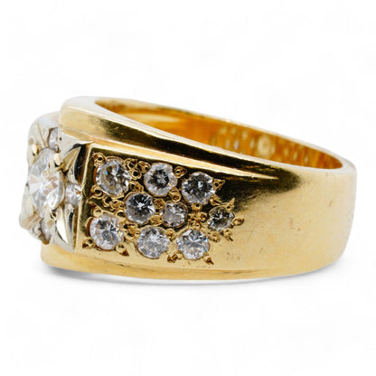 14K Gold Round Diamond Signet Ring