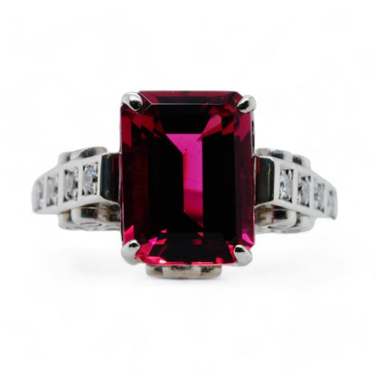 Platinum Rubelite Tourmaline With Diamond Accents Ring